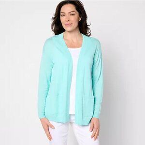 Denim & Co. By the Beach Sweater Cardigan with Pockets-Capri Aqua-Medium